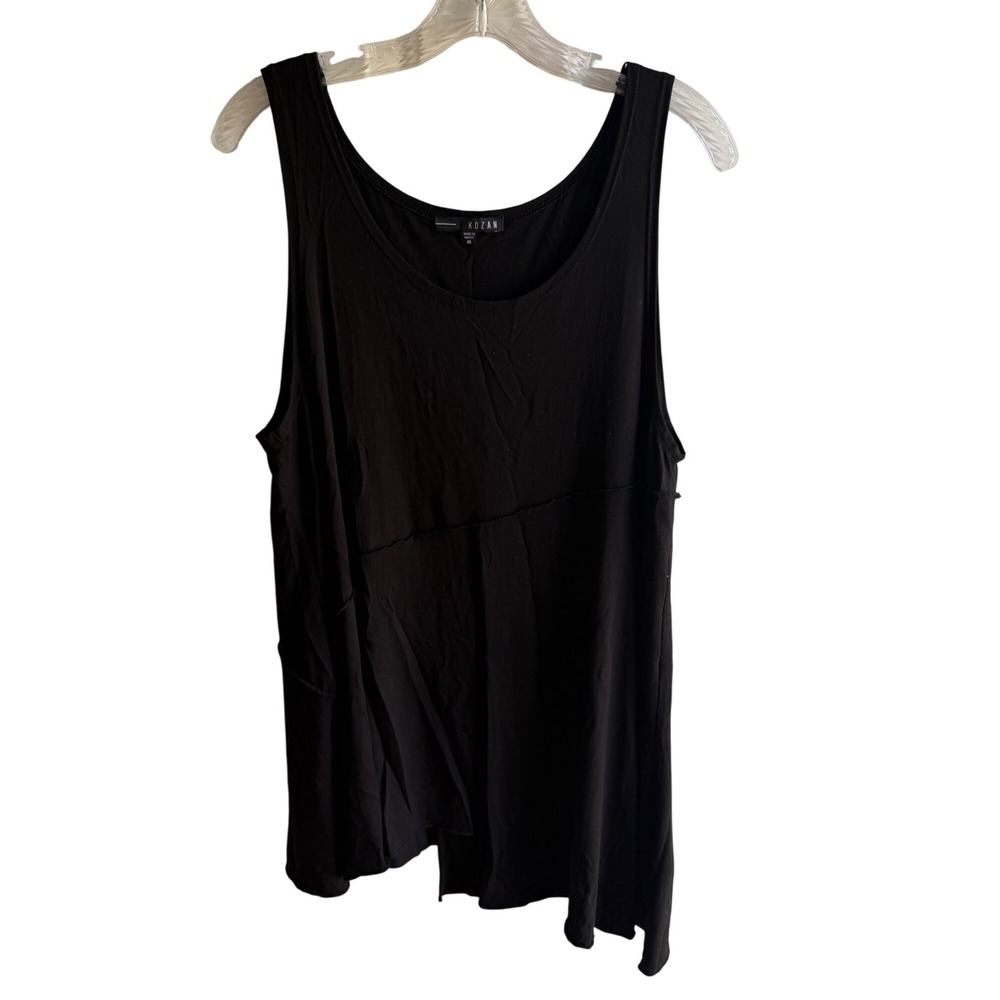 Kozan Women's Black Asymmetrical Relaxed Fit Scoop Neck Jersey Tunic Tank M